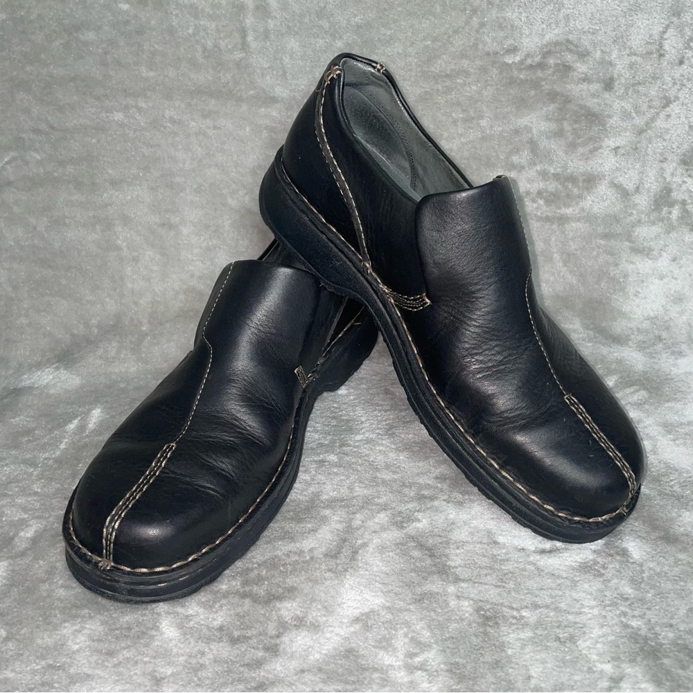 Clarks Active Air Black Leather Loafers Light Stitching Men's Size 12 Slip On